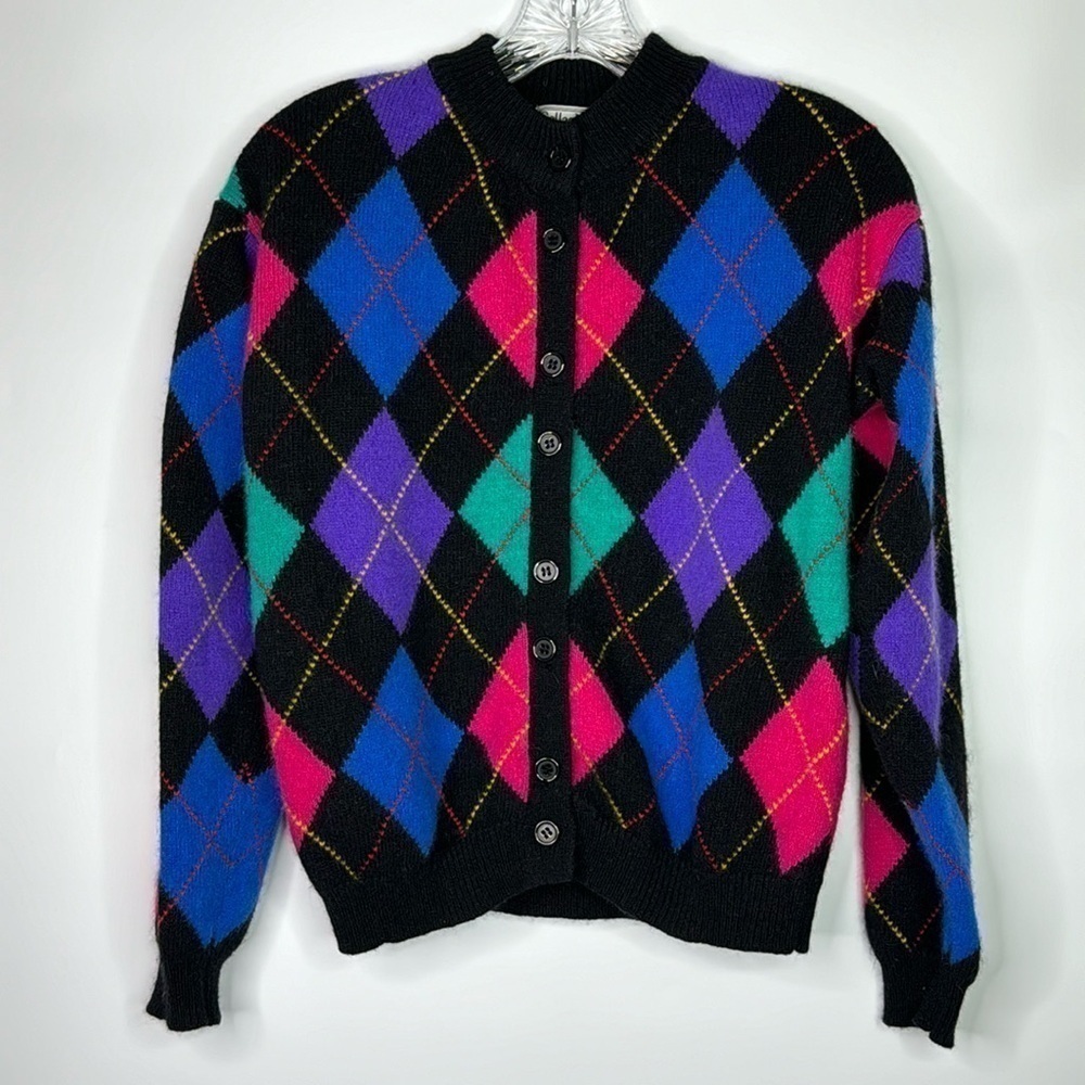 Vintage Gallagher Lambswool Color Block Cardigan Sweater Size Small 80s
